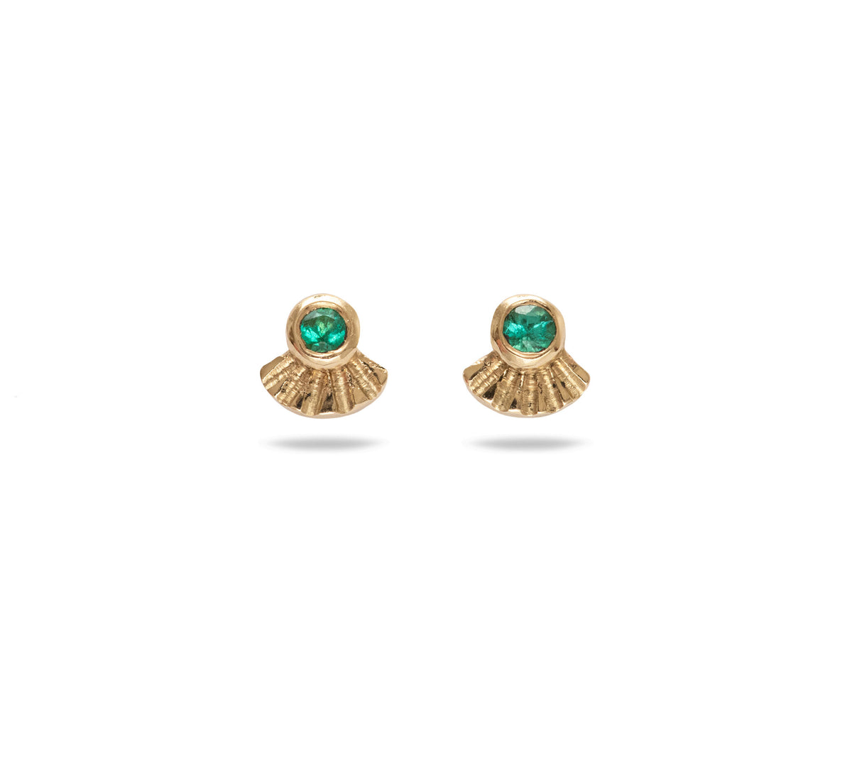 Mim Best Extra teeny tiny fan studs, 9ct yellow Gold, Emerald