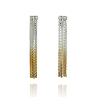 silver dangly chain earrings graduating into gold