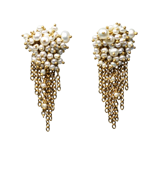 Pearl & Gold Vermeil Tassel Stud Earrings - IndependentBoutique.com