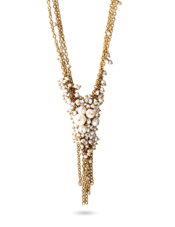 The Pearl & Gold ‘V’ Tassel Necklace - IndependentBoutique.com