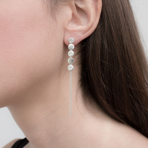 Silver Paillette 5 Disc Drop Earrings — Cara Tonkin