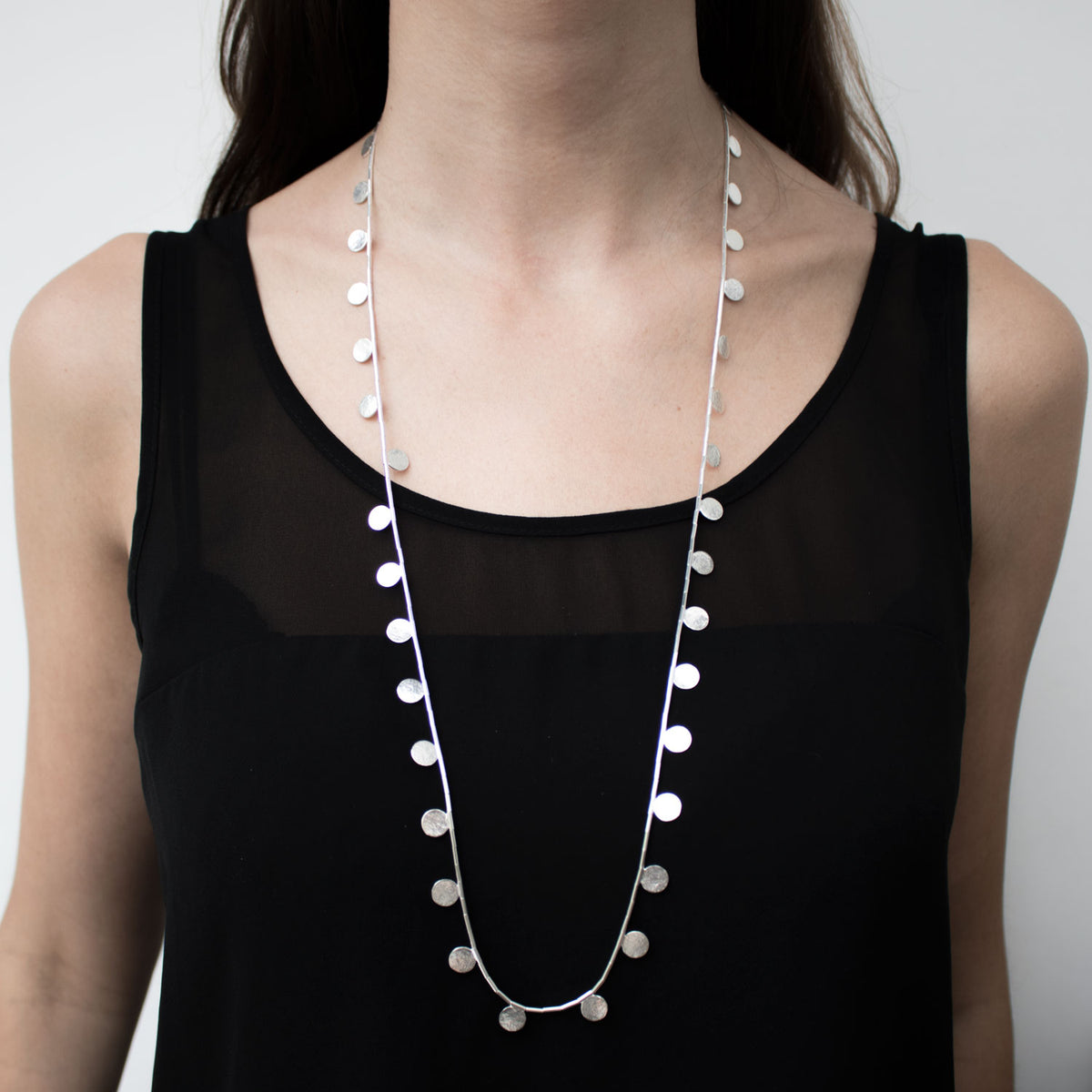 Gold Paillette Long Disc & Bead Necklace — Cara Tonkin