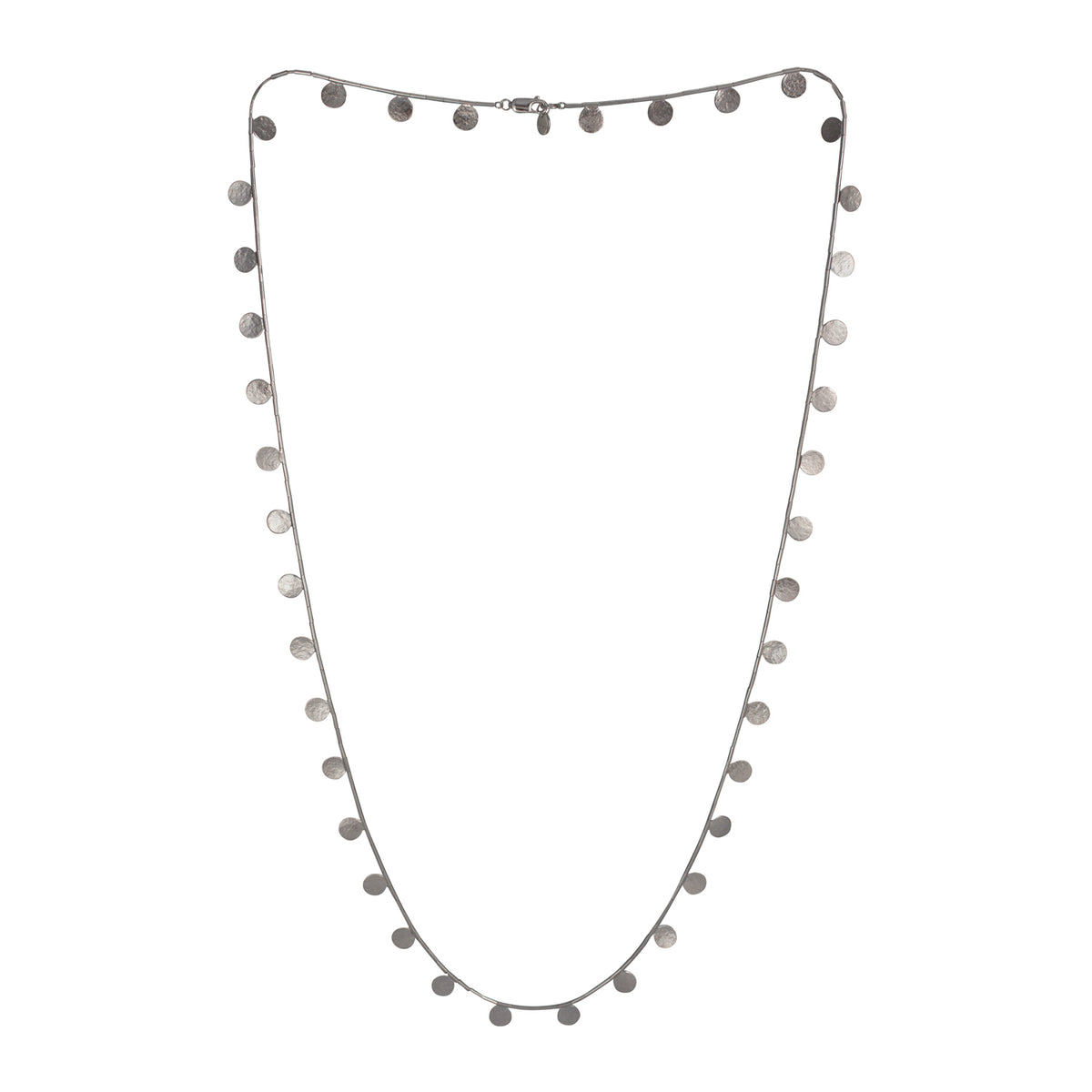Silver Paillette Long Disc & Bead Necklace — Cara Tonkin