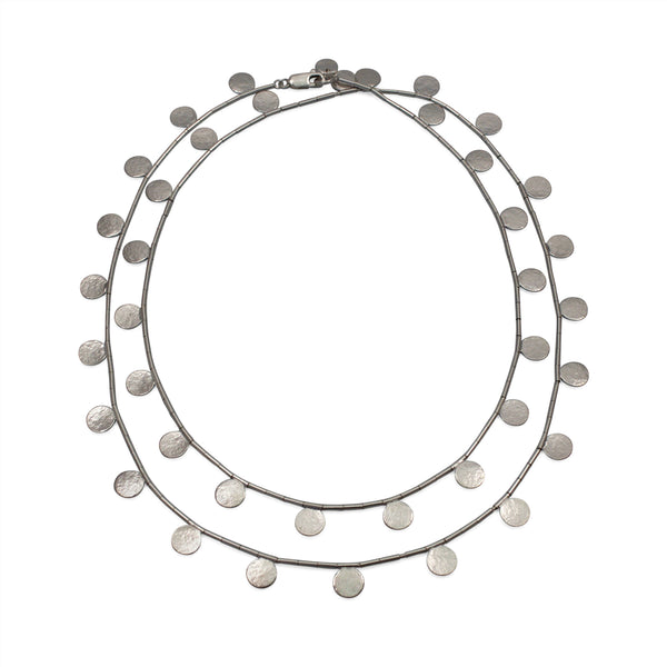 Silver Paillette Long Disc & Bead Necklace — Cara Tonkin