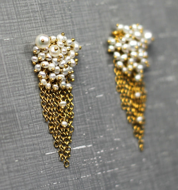 Pearl & Gold Vermeil Tassel Stud Earrings - IndependentBoutique.com