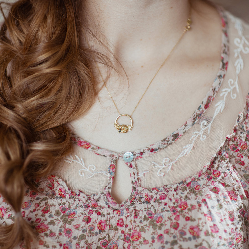 Rose Gold Halo Diamond & Tourmaline Necklace - IndependentBoutique.com