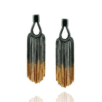oxidised silver dangly teardrop chain earrings with gold ends
