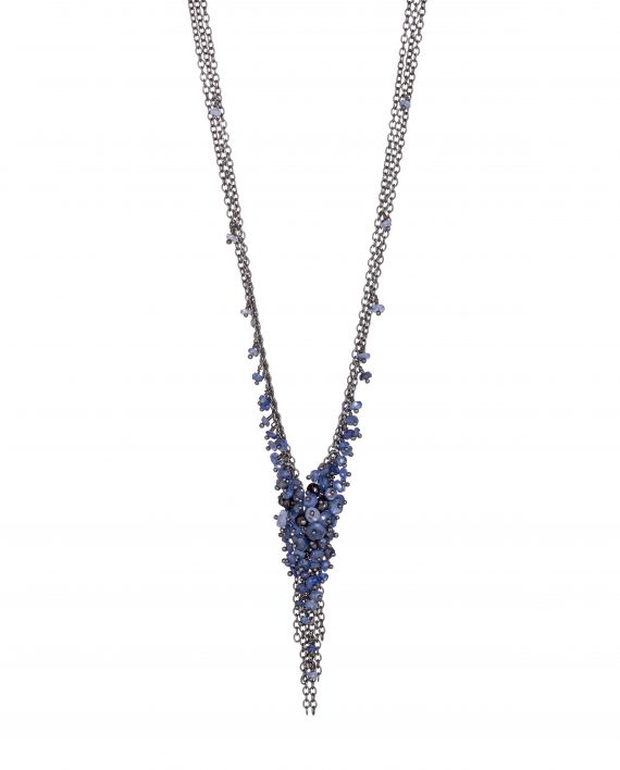 Sapphire and Oxidised Silver ‘V’ Tassel Necklace - IndependentBoutique.com