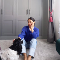 Chunky Cashmere Fisherman Ribbed Bright Blue Bomber Jacket