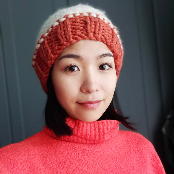 Super Chunky Stripy Orange, Ecru & Navy Beanie