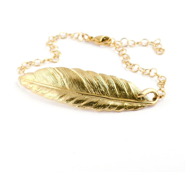 Gold Plated Feather Bracelet - IndependentBoutique.com