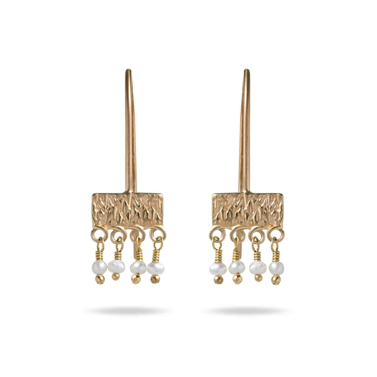 Mim Best Small stamped drop earrings, 14ct Gold vermeil, freshwater Pearls