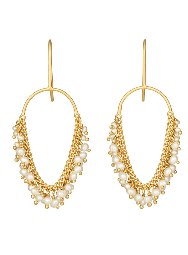 kate wood gold and Pearl Loop Earrings