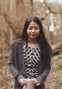 A model wearing a Cashmere Geo print Cardigan