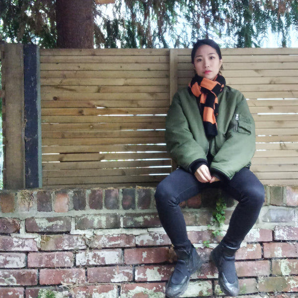 Cashmere Orange & Black Striped Scarf