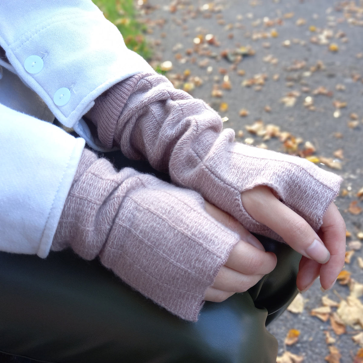 Cashmere Pink Striped Fairisle Thumbhole Handwarmer