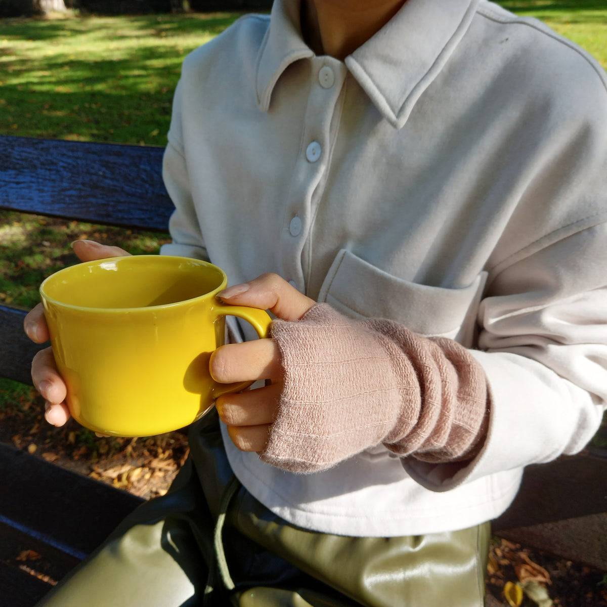 Cashmere Pink Striped Fairisle Thumbhole Handwarmer
