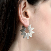 Silver Icarus Fanned Hoop Earrings on model by Cara Tonkin