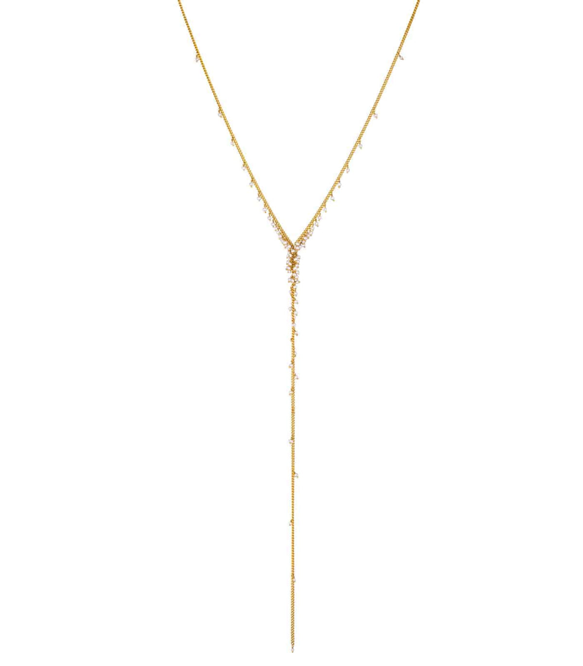 dewdrop lariat necklace with pearls in gold vermeil