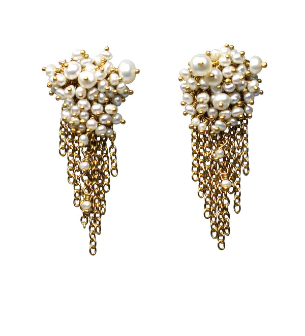 Pearl & Gold Vermeil Tassel Stud Earrings - IndependentBoutique.com