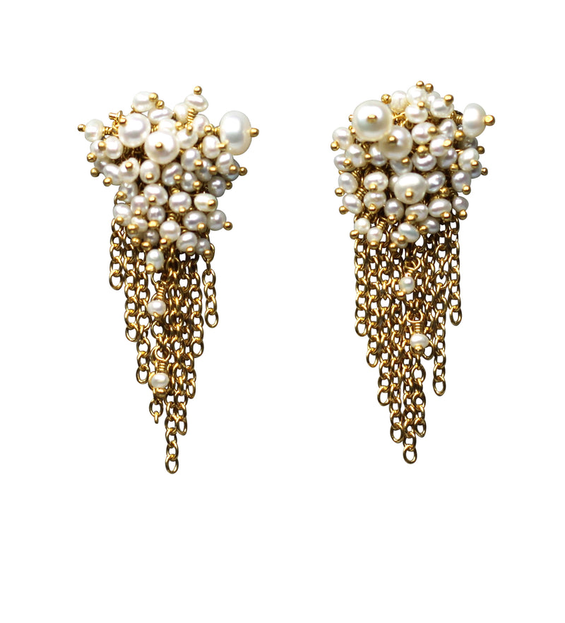 Pearl & Gold Vermeil Tassel Stud Earrings - IndependentBoutique.com