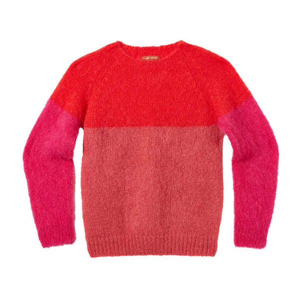 red and pink clashing mohair sweater