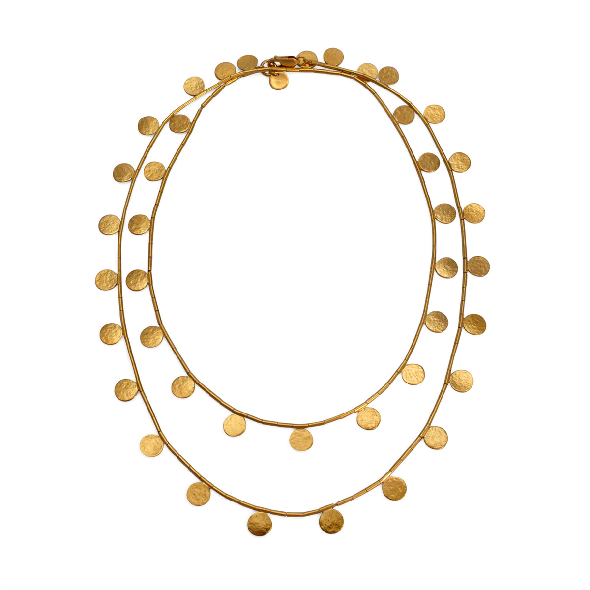 Gold Paillette Long Disc & Bead Necklace — Cara Tonkin