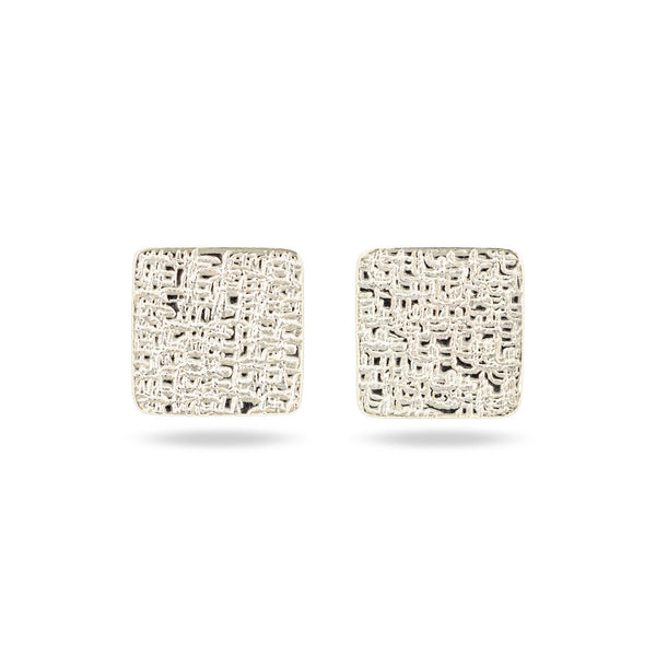 silver square embossed stud earrings at IndependentBoutique.com