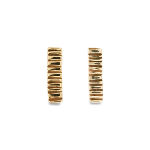 gold rectangular earrings with lines embossed horizontally at IndependentBoutique.com