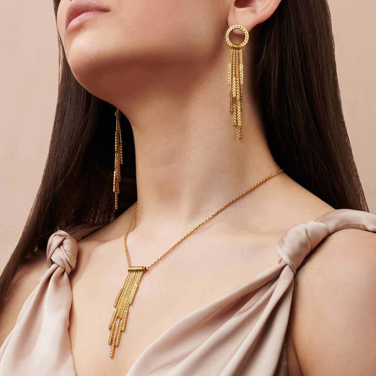 Gold Demeter Large Tassel Earrings — Cara Tonkin