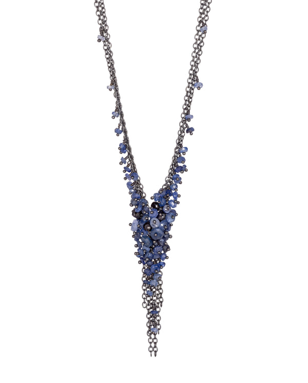 Sapphire and Oxidised Silver ‘V’ Tassel Necklace - IndependentBoutique.com