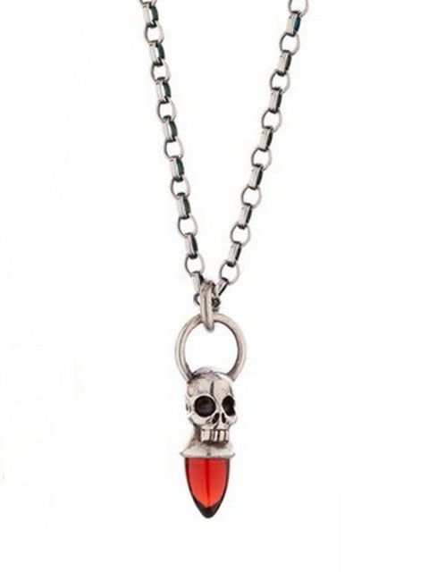 Voodoo Skull Necklace - Oxydised Silver & Garnet - IndependentBoutique.com