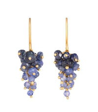 sapphire cluster gold hook earrings