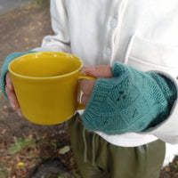 Chunky Cashmere Sea Green Chunky Lacehole Fingerless Gloves