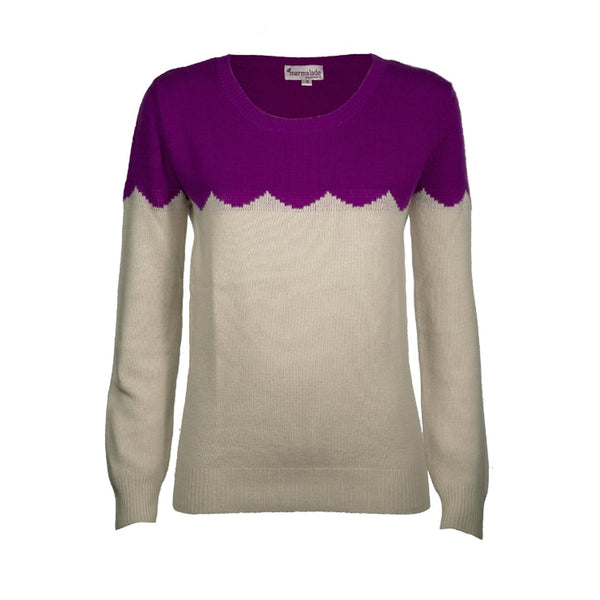 Purple & Ivory Chunky Cashmere Jumper - IndependentBoutique.com