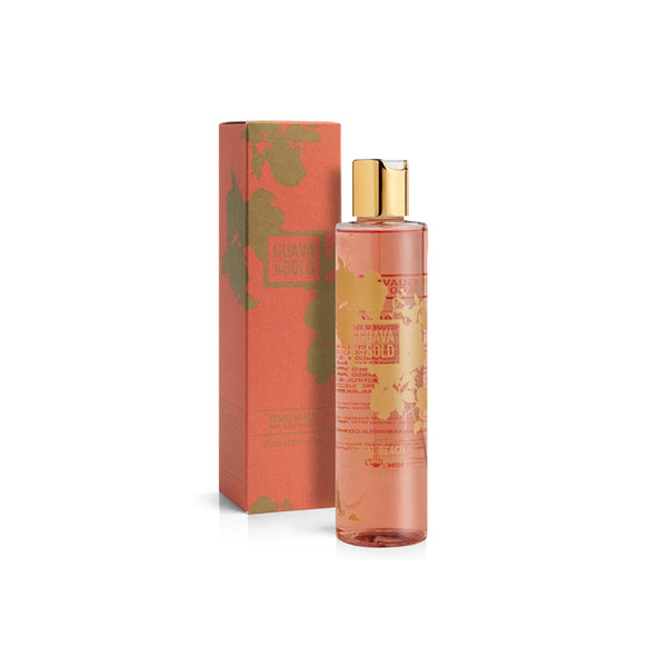 coral and gold printed bottle and box of Bath and Shower gel by Guava and Gold