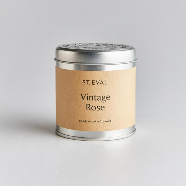 silver tin candle with lid in vintage rose from st Eval from Cornwall