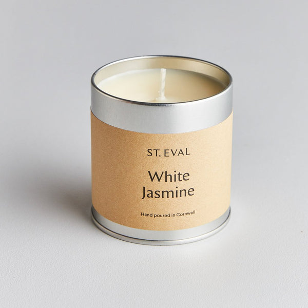  silver tin cream scented candle in white jasmine with no lid from St Eval at IndependentBoutique.com