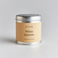  silver tin candle with lid from St Eval. in white jasmine at IndependentBoutique.com